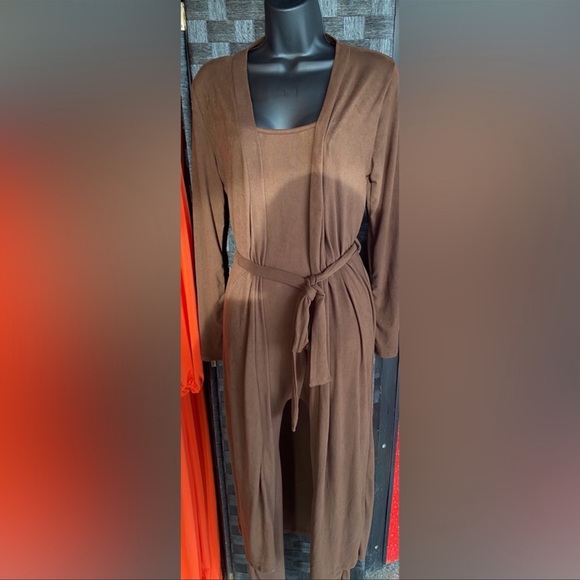 Elle Brown Belted Cardigan & Jumpsuit Set - Picture 3 of 4